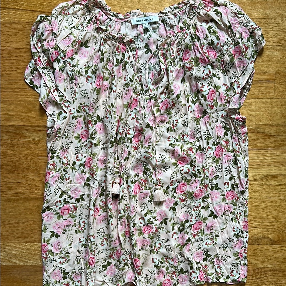 Coldwater Creek Pink and Green Ruched Tie Front Blouse
